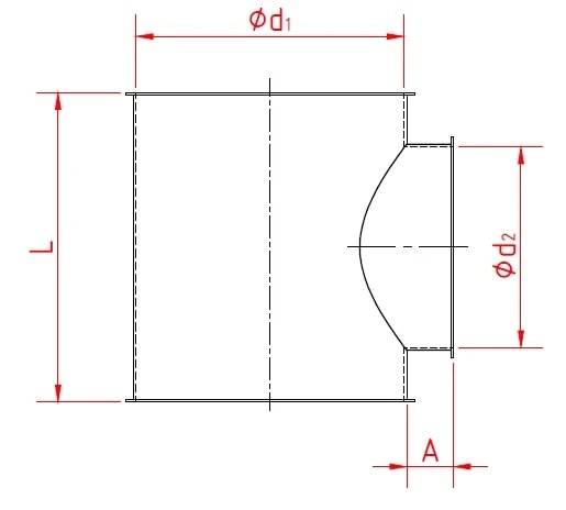 Vamzdis mėginiui paimti d100/100/100/2mm, 90°, dažytas