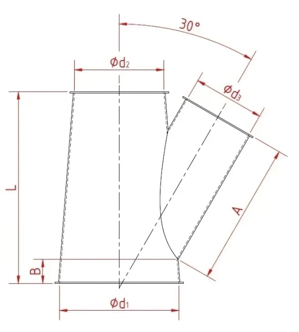 Trišakis asimetrinis d120/100/80/1,5mm, 30°, dažytas