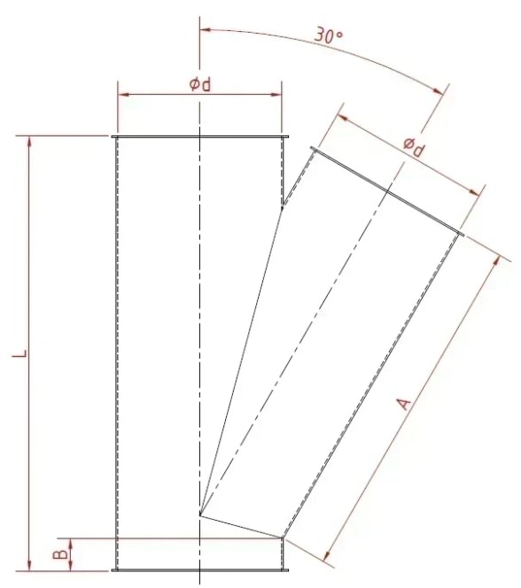 Trišakis asimetrinis d100/100/80/1,5mm, 30°, dažytas