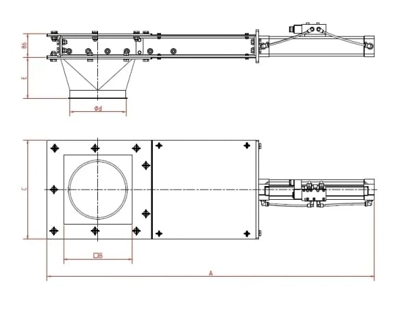 Sklendė po bokštu pneumatinė d150mm, dažyta