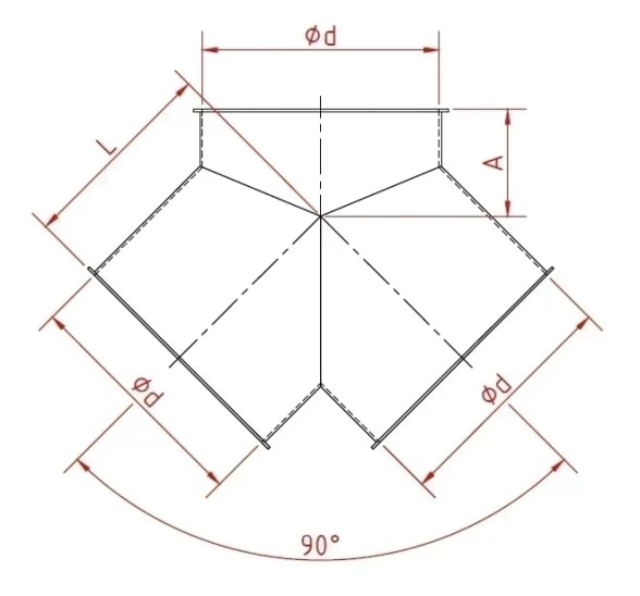 Trišakis simetrinis d100/100/100/1,5mm, 90°, cinkuotas