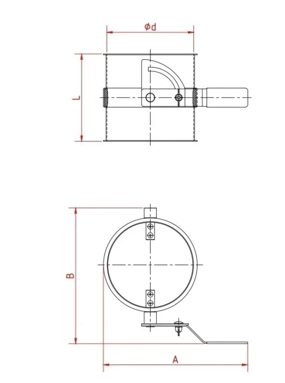 Droselinė sklendė su tarpine d120/2mm, rankinė, dažyta