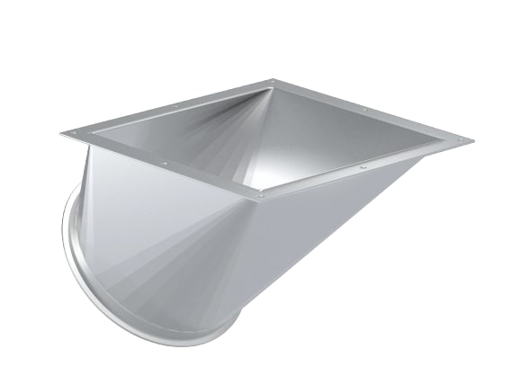 Perėjimas iš kvadrato į apvalų d100/2mm, 45°, cinkuotas