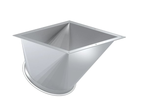 Perėjimas iš kvadrato į apvalų d100/2mm, 60°, cinkuotas