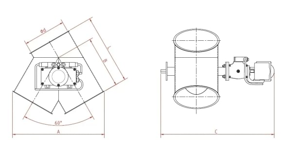 Skirstytuvas 2-jų kr. asim. d150/2mm 60 laip. pneum.