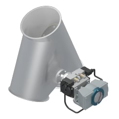 Skirstytuvas dviejų krypčių asimetrinis pneumatinis d100/2mm, 45°, dažytas