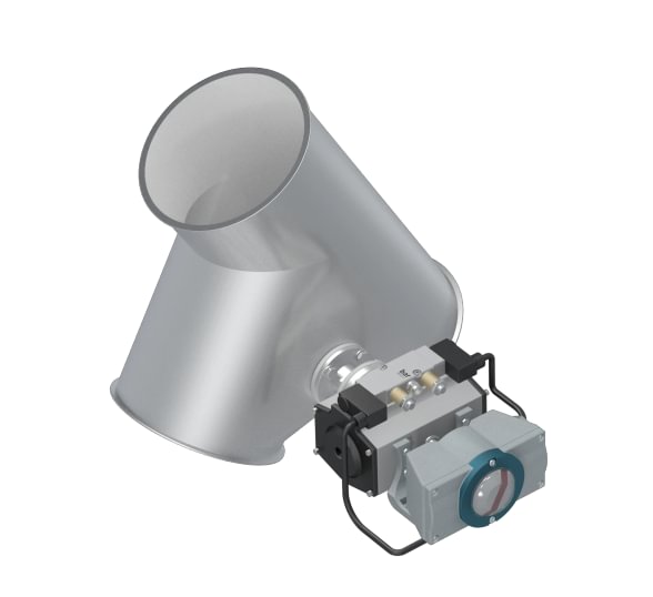 Skirstytuvas dviejų krypčių asimetrinis pneumatinis d175/2mm, 45°, dažytas