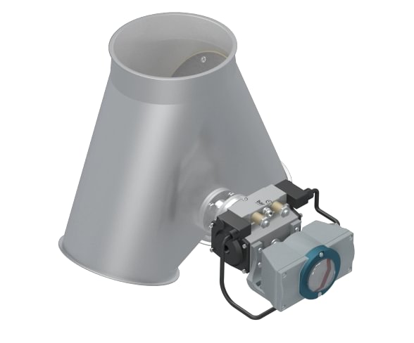 Skirstytuvas dviejų krypčių simetrinis pneumatinis d150/3mm, 45°, dažytas