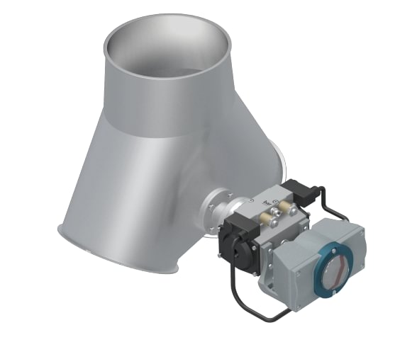 Skirstytuvas dviejų krypčių simetrinis pneumatinis d100/2mm, 45°, nerūdijančio plieno