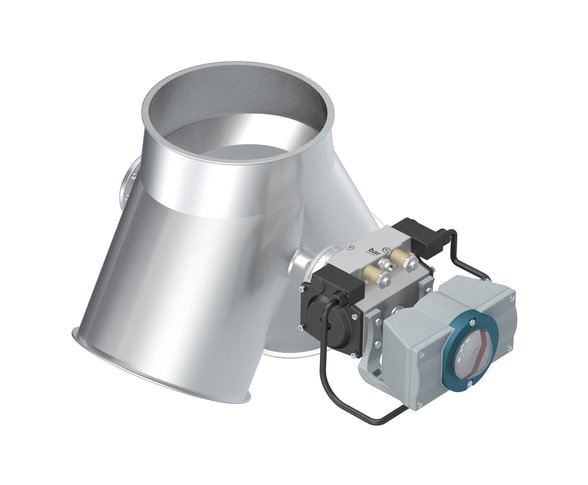 Skirstytuvas dviejų krypčių simetrinis pneumatinis d120mm/2mm, 60°, dažytas