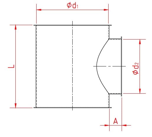 Vamzdis mėginiui paimti d120/120/100/1,5mm, 90°, nerūdijančio plieno