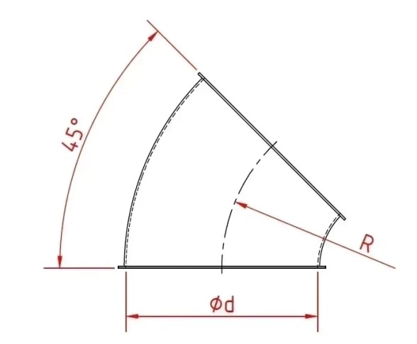 Alkūnė d120mm/2mm/45°, dažyta