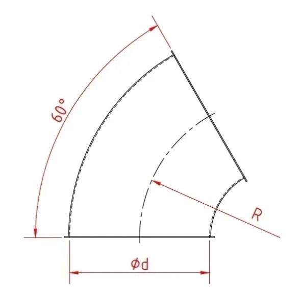 Alkūnė d100mm/1,5mm/60°, R=1D, cinkuota