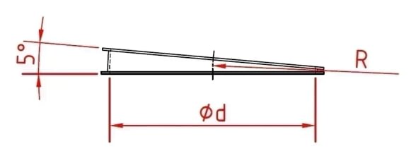 Alkūnė d250mm/1,5mm/5°, nerūdijančio plieno
