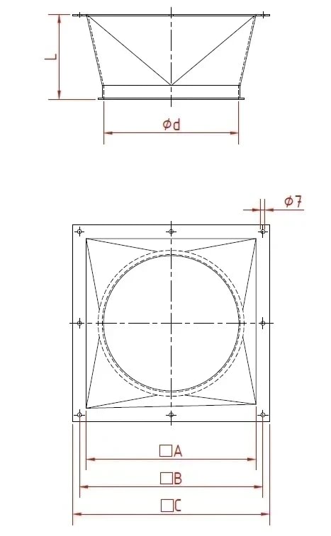 Perėjimas iš kvadrato į apvalų d200/2mm, dažytas