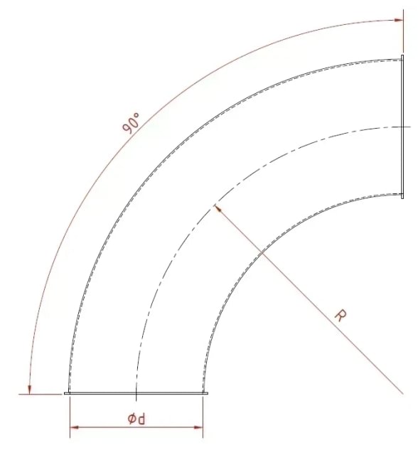 Alkūnė d100mm/1,5mm/90°, R=2D, cinkuota