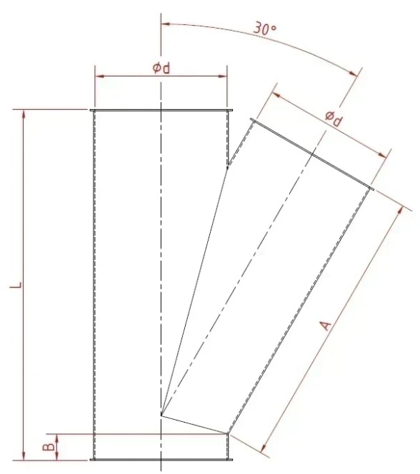 Trišakis asimetrinis d100/100/100/2mm, 30°, cinkuotas