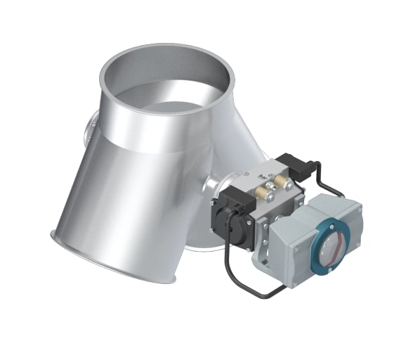 Skirstytuvas dviejų krypčių simetrinis pneumatinis d150mm/3mm, 60°, dažytas