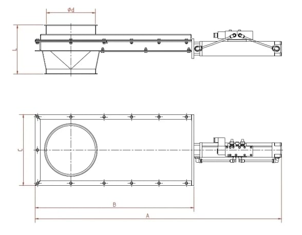Sklendė pneumatinė d250/2mm, dažytas