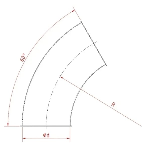 Alkūnė d100mm/1,5mm/60°, R=2D, cinkuota