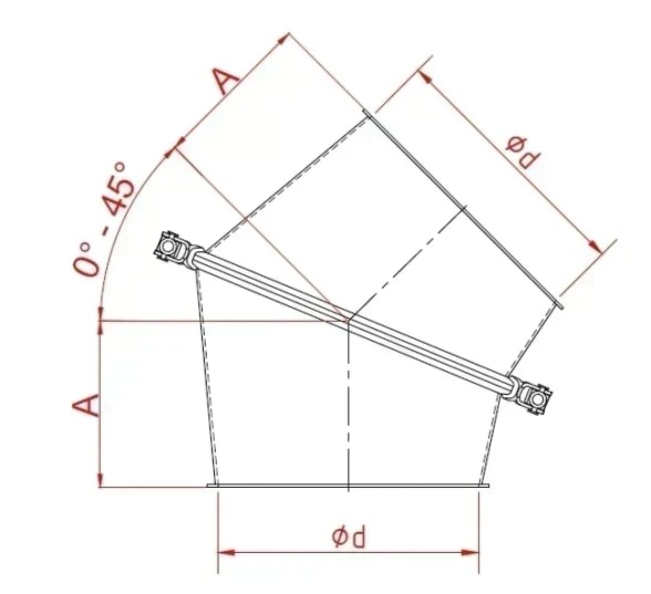 Alkūnė reguliuojama d100mm/1,5mm/0-45°, dažyta