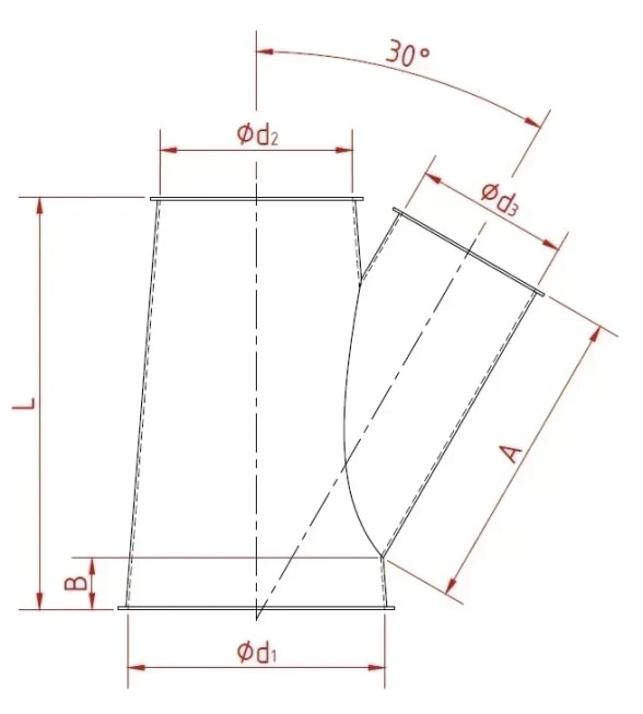 Trišakis asimetrinis d120/100/80/1,5mm, 30°, dažytas