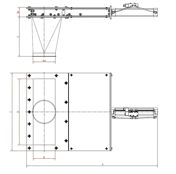 Sklendė po transporteriu pneumatinė d150mm, dažyta