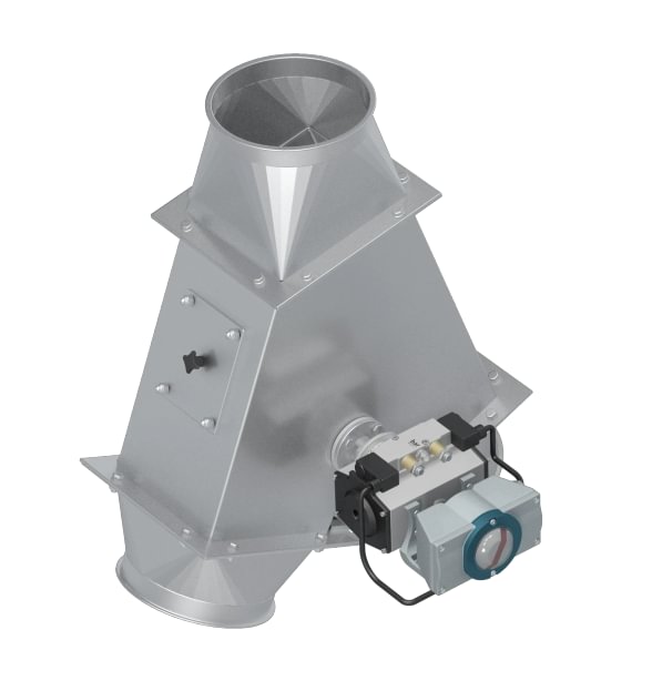 Skirstytuvas dviejų krypčių simetrinis pneumatinis d150/2mm, 45°, nerūdijančio plieno